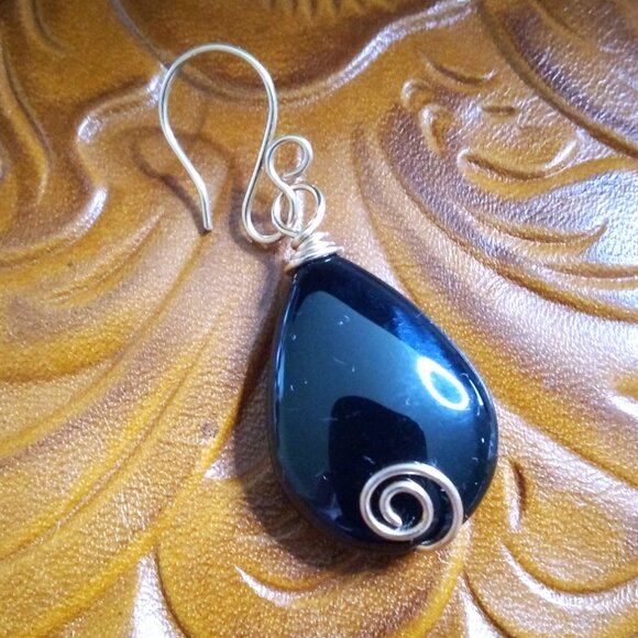 Soul Cleansing: Massive Black Agate Teardrop Dangle Earrings! Calmness +Strength - Picture 7 of 10